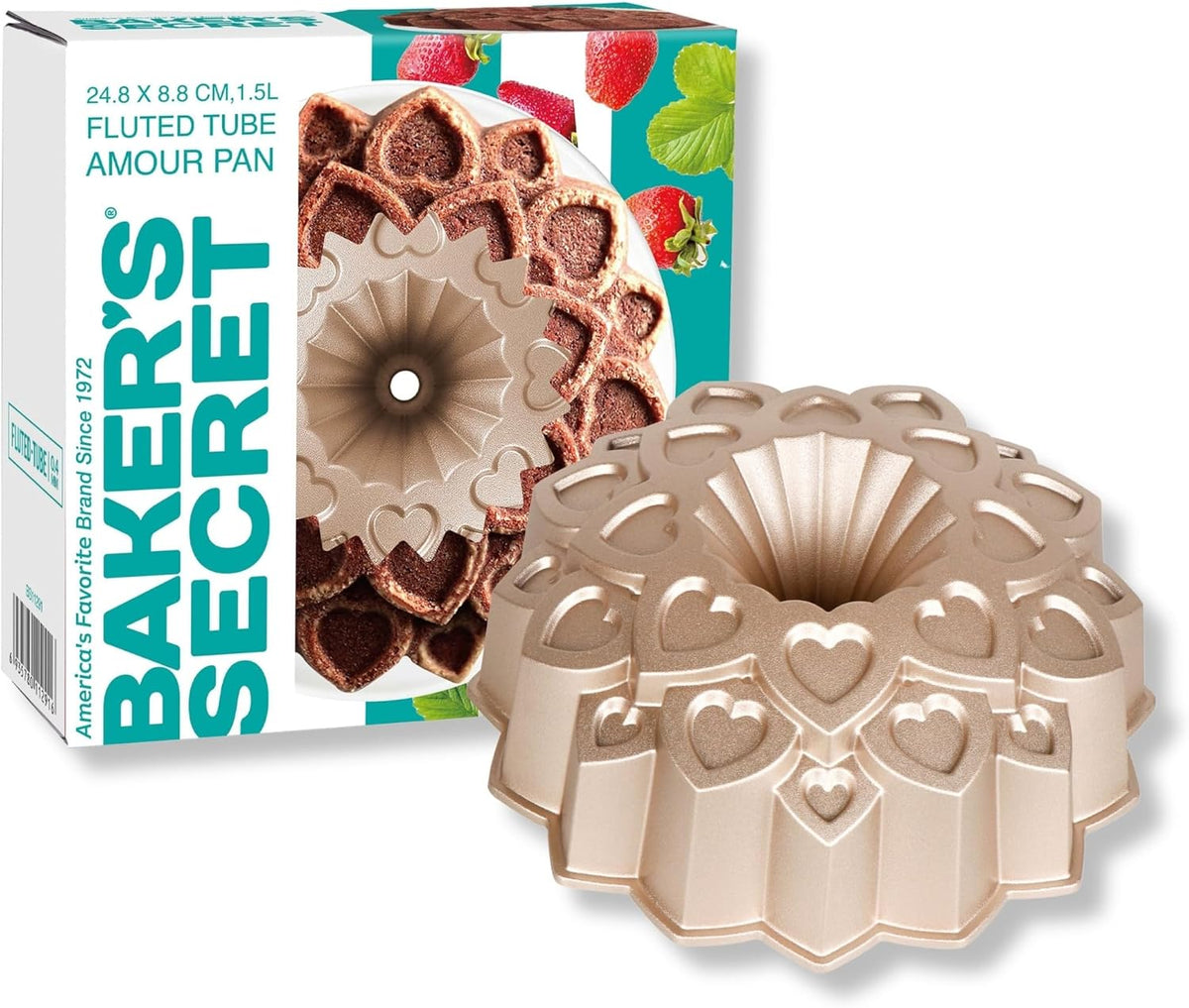 Baker's Secret Nonstick Fluted Cake Pan, Perfect for Fluted Cakes, Die Cast Aluminum Cake Pans, 2 Layers Non-stick Coating For Easy Release, Fluted Cake Pans - (Amour)