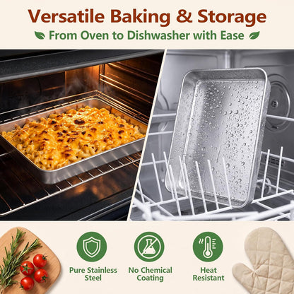 E-far Stainless Steel Baking Pan with Lid, 12⅓ x 9¾ x 2 Inch for Cake