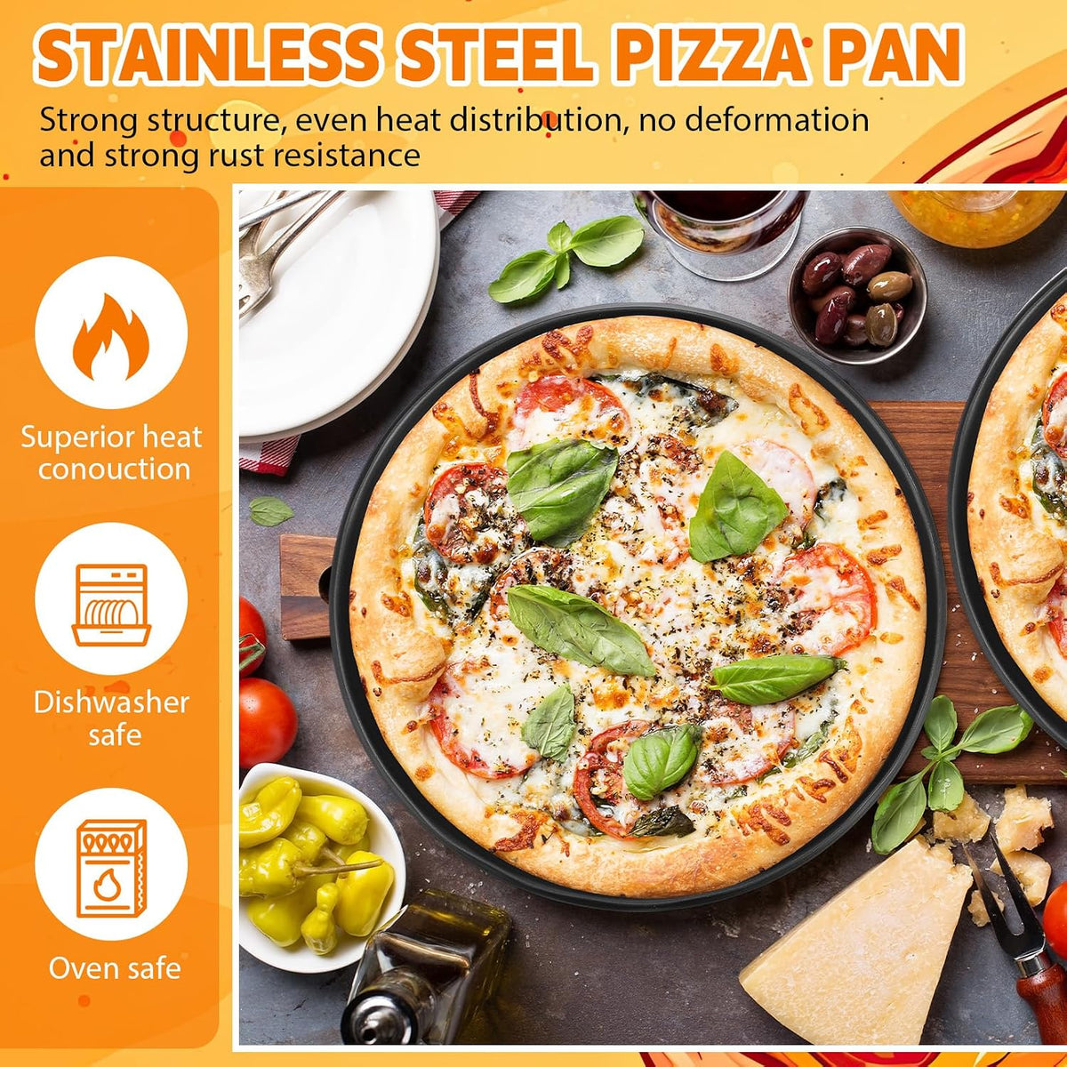 Reallnaive 3 Pcs Pizza Pan Set 12 Inch Deep with Spatula and Gripper