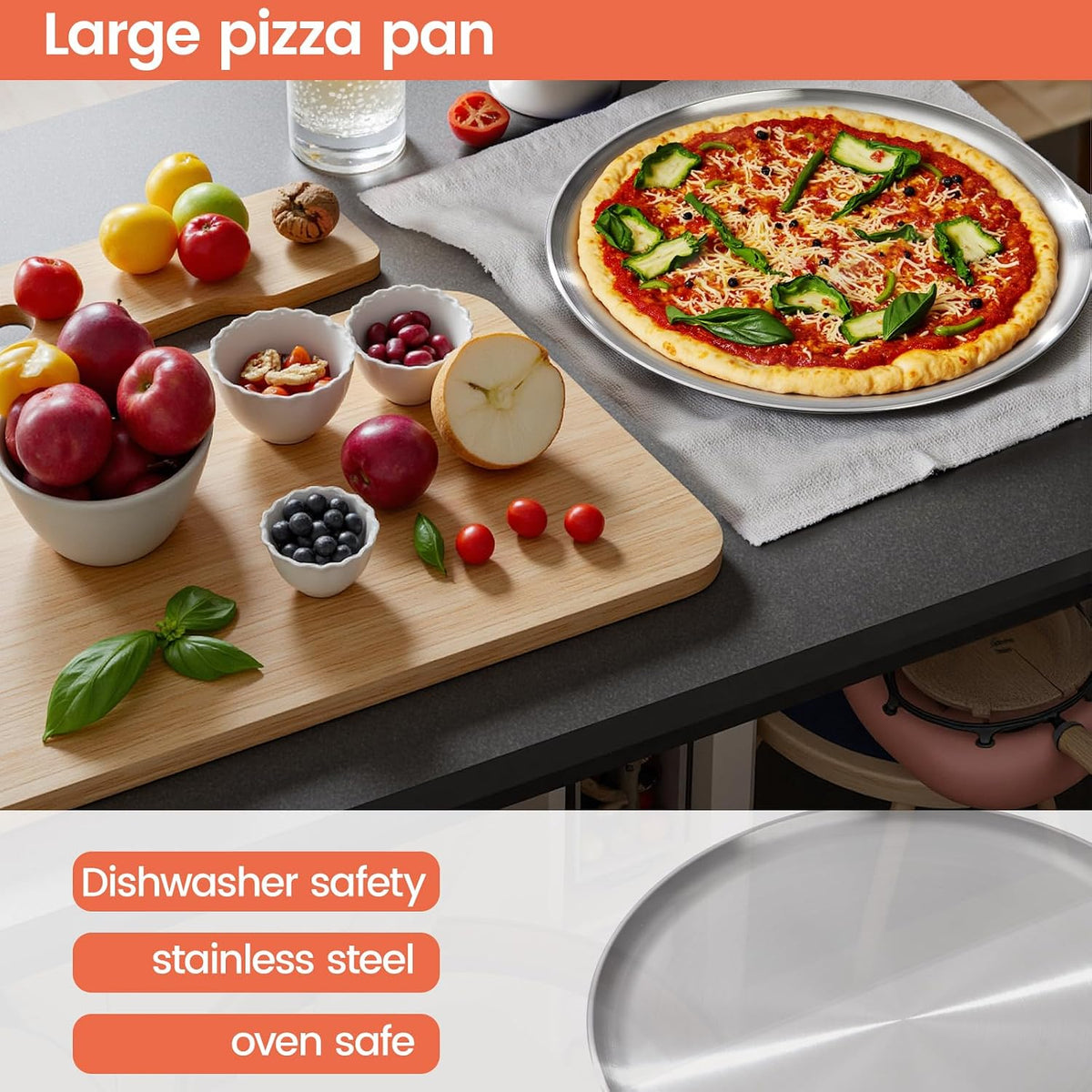 17.75 inch Stainless Steel Pizza Pan Large Round Pizza Pan for Oven