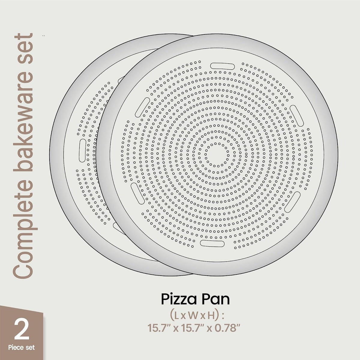 Bakken 16 Inch Non-Stick Pizza Pan 2 Pack, Round Carbon Steel Pizza Tray with Perforated Holes, PFOA, PFOS, & PTFE-Free, Dishwasher & Oven Safe Up To 450°F, Durable Nonstick Coating, Silver