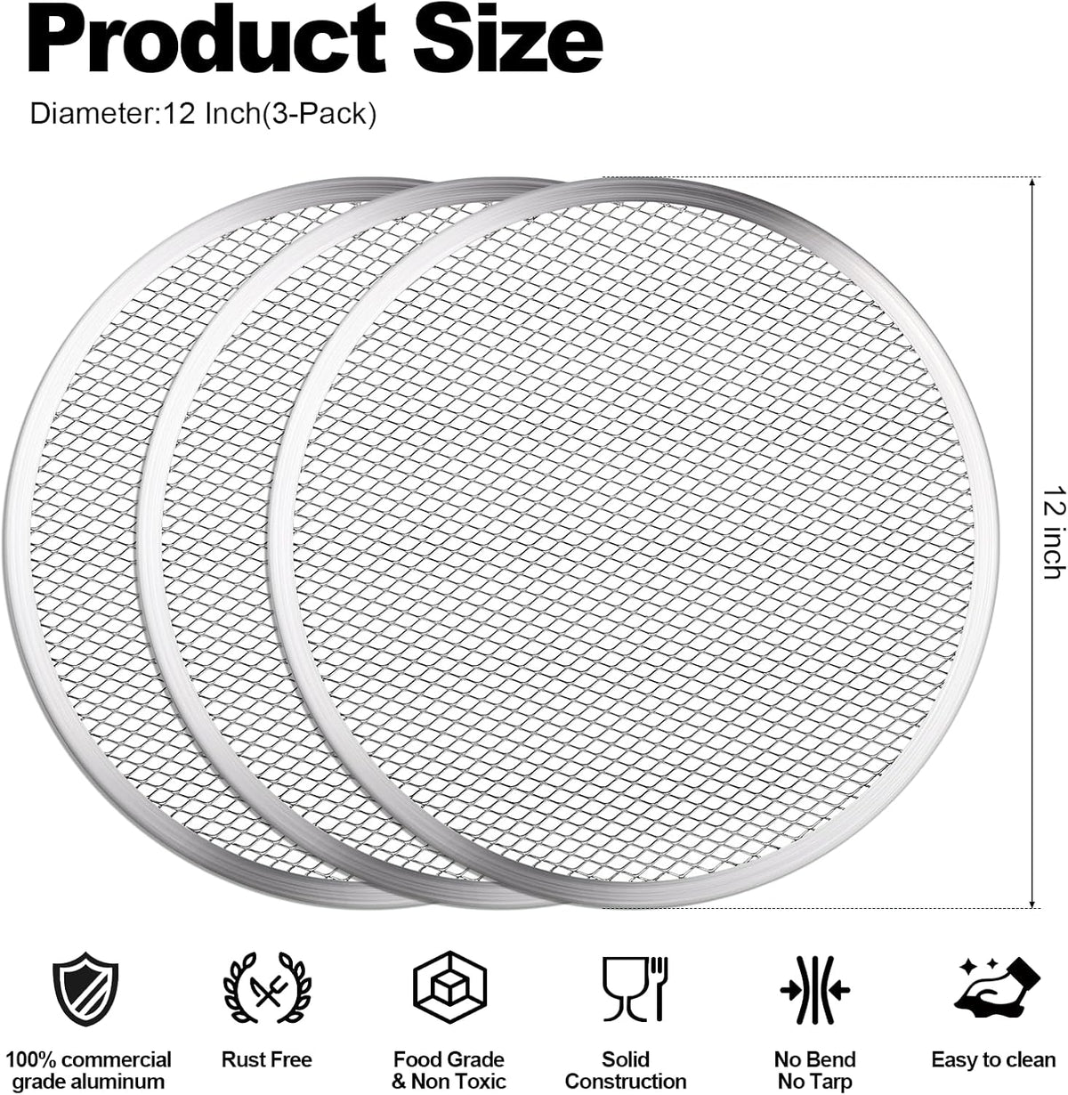 3 Pack Pizza Screen, 12 Inch Pizza Pan for Oven