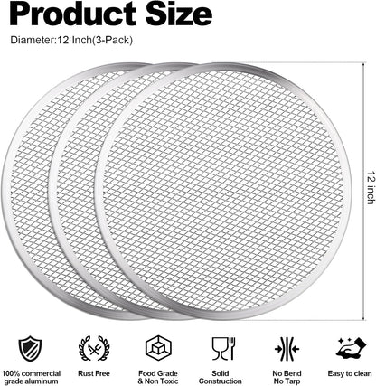3 Pack Pizza Screen, 12 Inch Pizza Pan for Oven