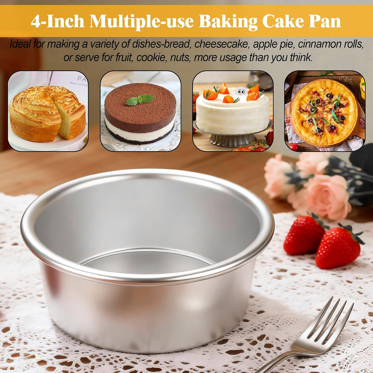 4 Inch Cake Pan Set of 8, Aluminum Mini Cake Pans & 100PCS Parchment Paper