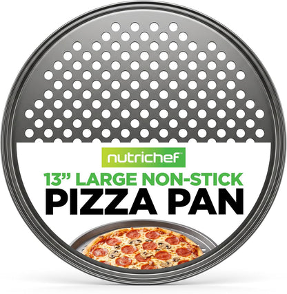NutriChef 12.8 Inch Nonstick Pizza Pan for Oven - Carbon Steel Pizza Baking Tray with Airflow Holes - Premium Bakeware for Fresh & Frozen Pizza, Dishwasher Safe - Gray