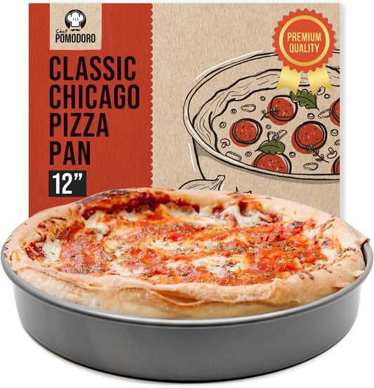 Chef Pomodoro Chicago Deep Dish Pizza Pan, 12 Inch Hard Anodized Aluminum