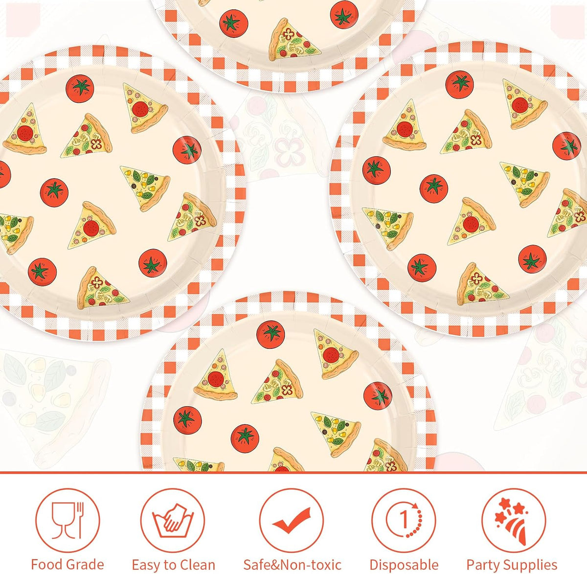 50Pcs Pizza Paper Plates 9" Pizza Birthday Heavy Duty Paper Plates