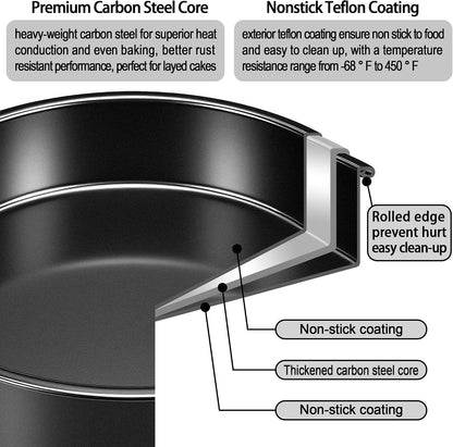 4 Inch & 6 Inch Cake Pans Set of 2, Nonstick Carbon Steel Round Cake Pans