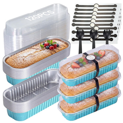 30 Pack Mini Loaf Cake Pan with Lids and Spoons, 6.8oz Small Disposable Aluminum Cake Tin Foil Pans, Rectangular Mini Loaf Bread Pans with Lids for Baking,Party,Picnics,Holidays (Pink)