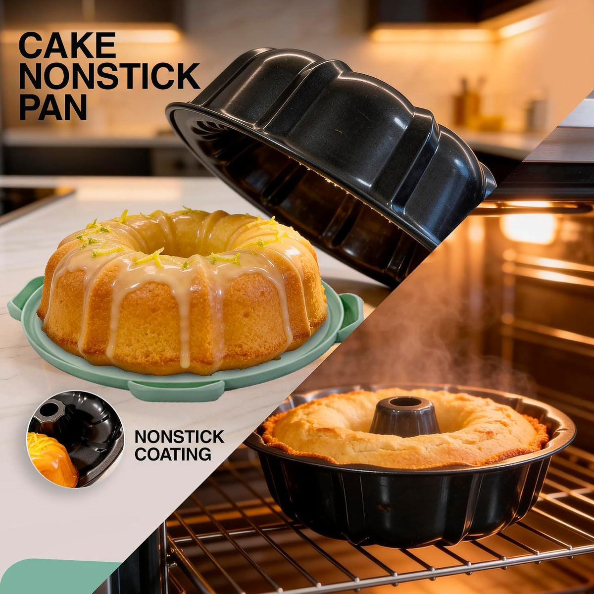 10in Buntz Cake Pan Non Stick & 12in Cake Carrier w/Lid-Handle,Mint Green