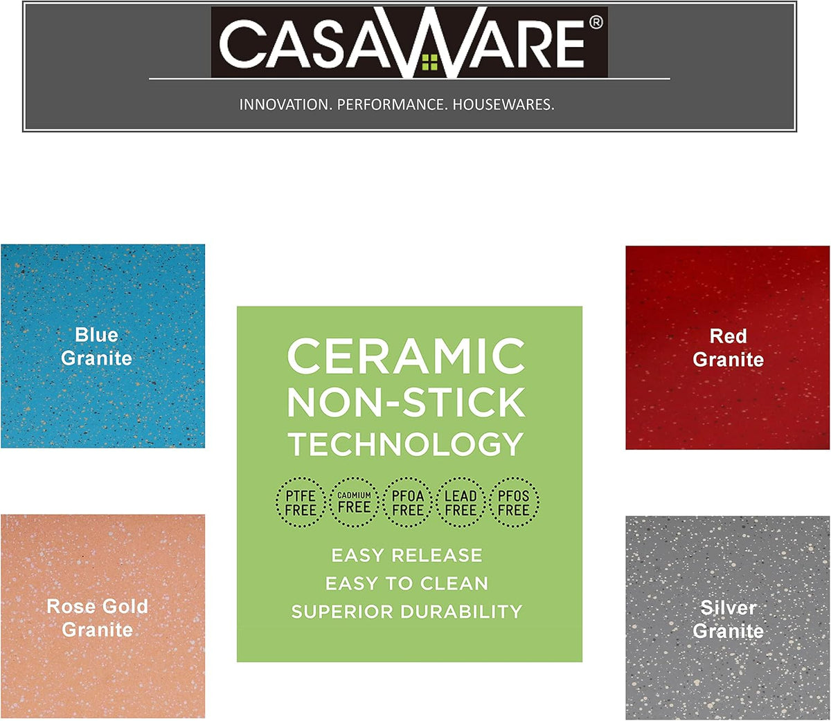 casaWare Fluted Cake Pan 9.5-inch (10-Cup) Ceramic Coated NonStick (Blue Granite)