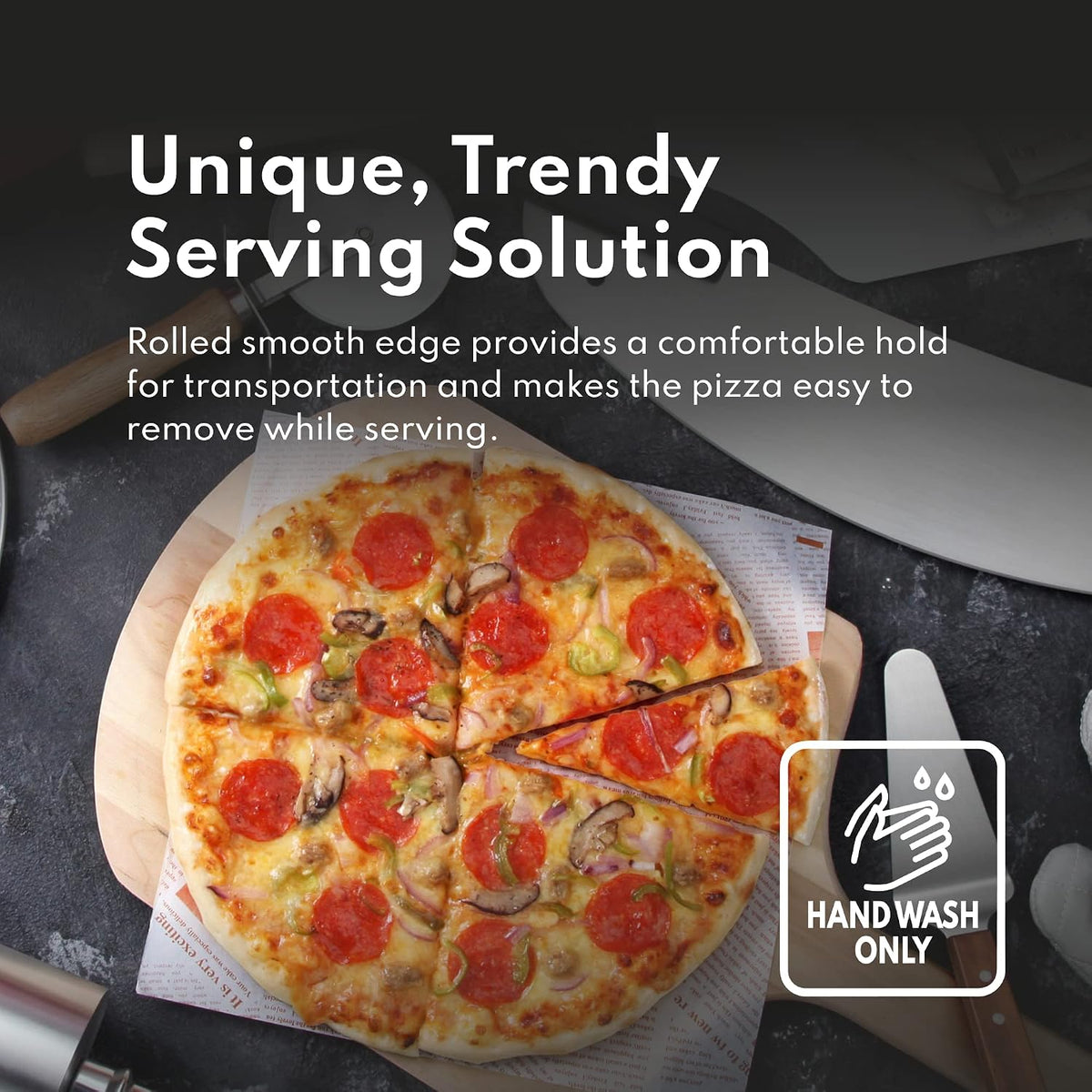 New Star Foodservice Restaurant-Grade Aluminum Pizza Pan/Tray with Wide Rim, 16 Inch, Pack of 6