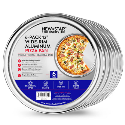 New Star Foodservice Restaurant-Grade Aluminum Pizza Pan/Tray with Wide Rim, 16 Inch, Pack of 6