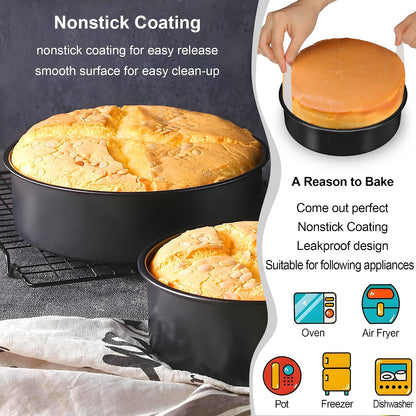 8 Inch Cake Pan, 3PCS Nonstick Baking Pans Set with 100PCS Parchment Paper
