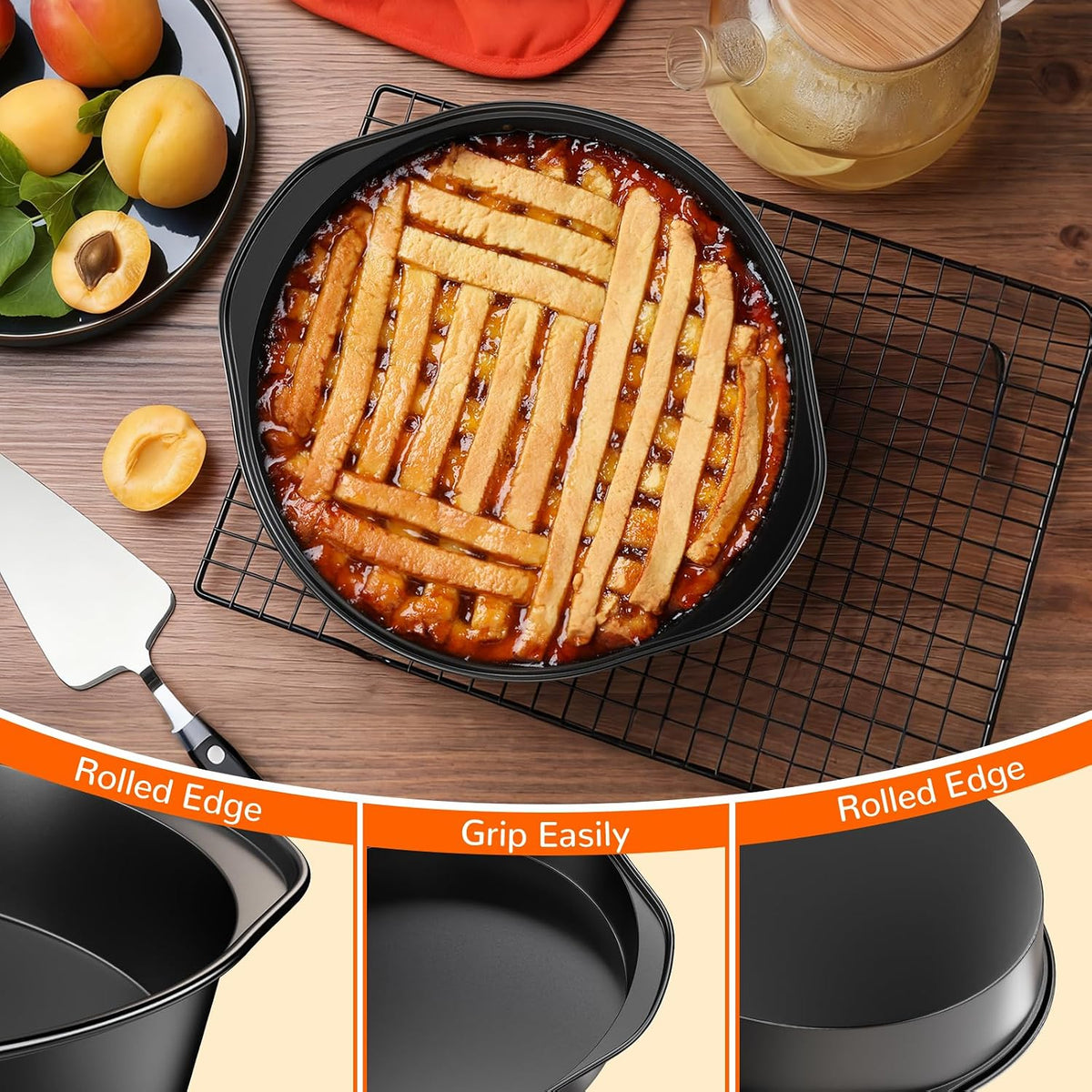 6 Inch Round Cake Pan with Handle, 3PCS Nonstick Cake Pans with 100 PCS Parchment Paper