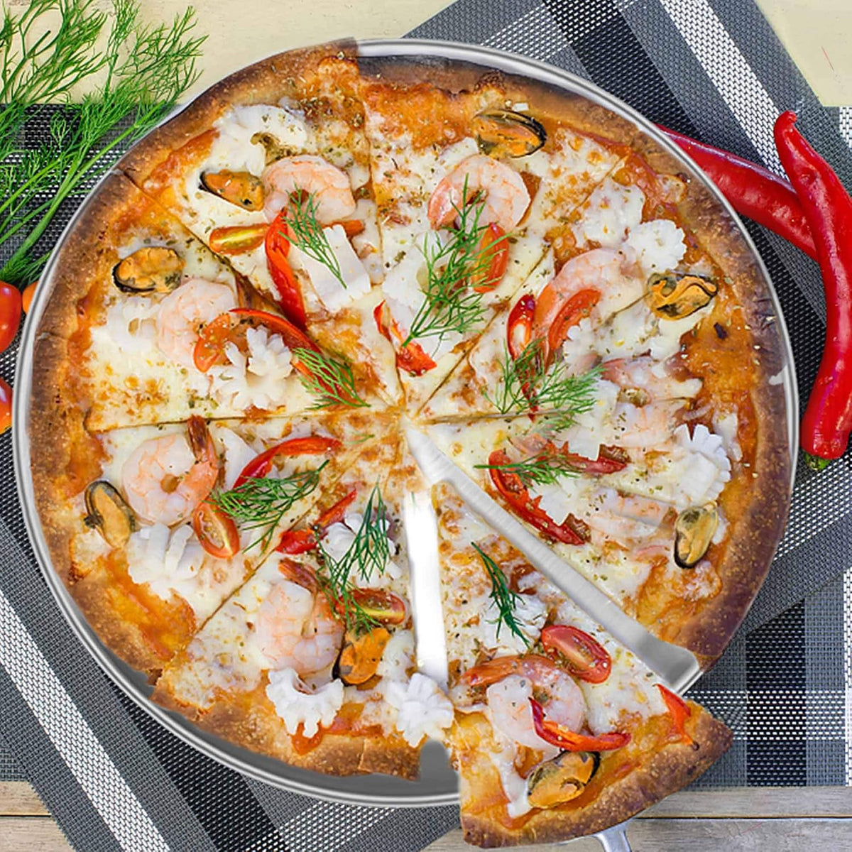 TeamFar Pizza Pan, 12 inch Pizza Pan Stainless Steel Pizza Oven Pan Tray