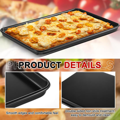 2 Pcs Rectangle Pizza Pan Carbon Steel Nonstick, Black, Black, 17 Inch