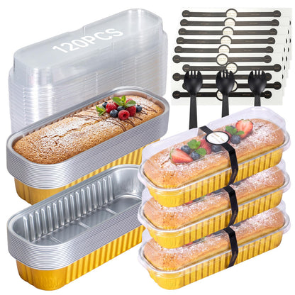 30 Pack Mini Loaf Cake Pan with Lids and Spoons, 6.8oz Small Disposable Aluminum Cake Tin Foil Pans, Rectangular Mini Loaf Bread Pans with Lids for Baking,Party,Picnics,Holidays (Pink)
