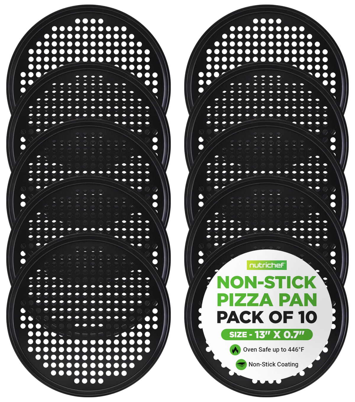NutriChef 12.8 Inch Nonstick Pizza Pan for Oven - Carbon Steel Pizza Baking Tray with Airflow Holes - Premium Bakeware for Fresh & Frozen Pizza, Dishwasher Safe - Gray
