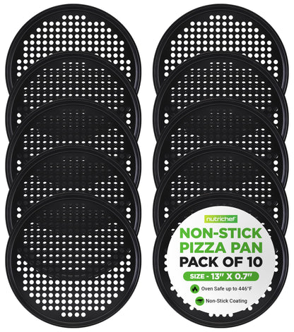 NutriChef 12.8 Inch Nonstick Pizza Pan for Oven - Carbon Steel Pizza Baking Tray with Airflow Holes - Premium Bakeware for Fresh & Frozen Pizza, Dishwasher Safe - Gray