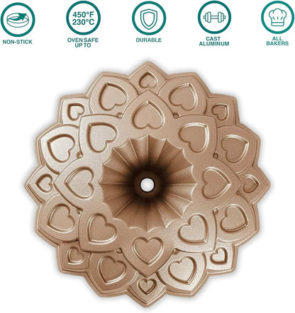 Baker's Secret Nonstick Fluted Cake Pan, Perfect for Fluted Cakes, Die Cast Aluminum Cake Pans, 2 Layers Non-stick Coating For Easy Release, Fluted Cake Pans - (Amour)
