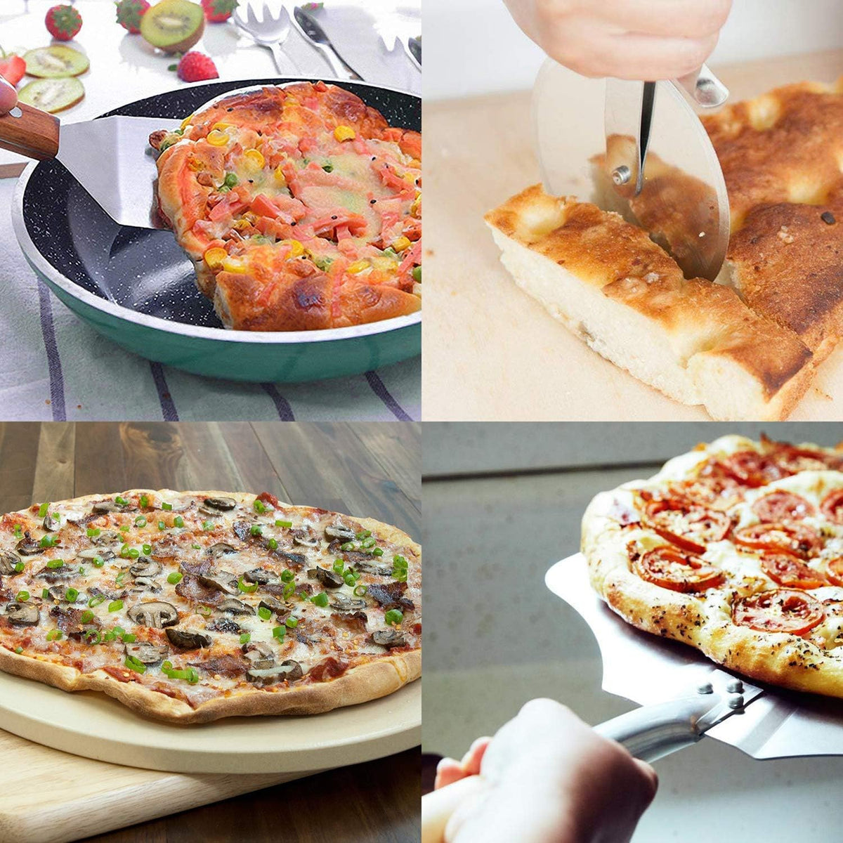 Onlyfire 4 pcs Pizza Stone & Peel Set, Pizza Making Kit for Oven Grill BBQ