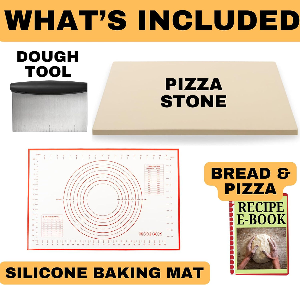 20 inch Baking Stone for Oven, with Silicone Mat and Dough Tool - Thick & Durable Large Pizza Stone for Oven and Grill - Rectangular Cordierite Stone 20" x 13.5" x 0.6"