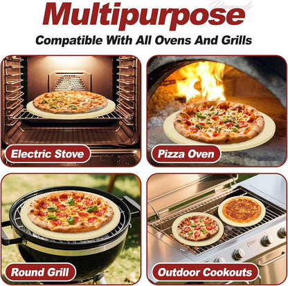 Round Pizza Stone for Grill and Oven- 15 inch Baking Stone(Beige)