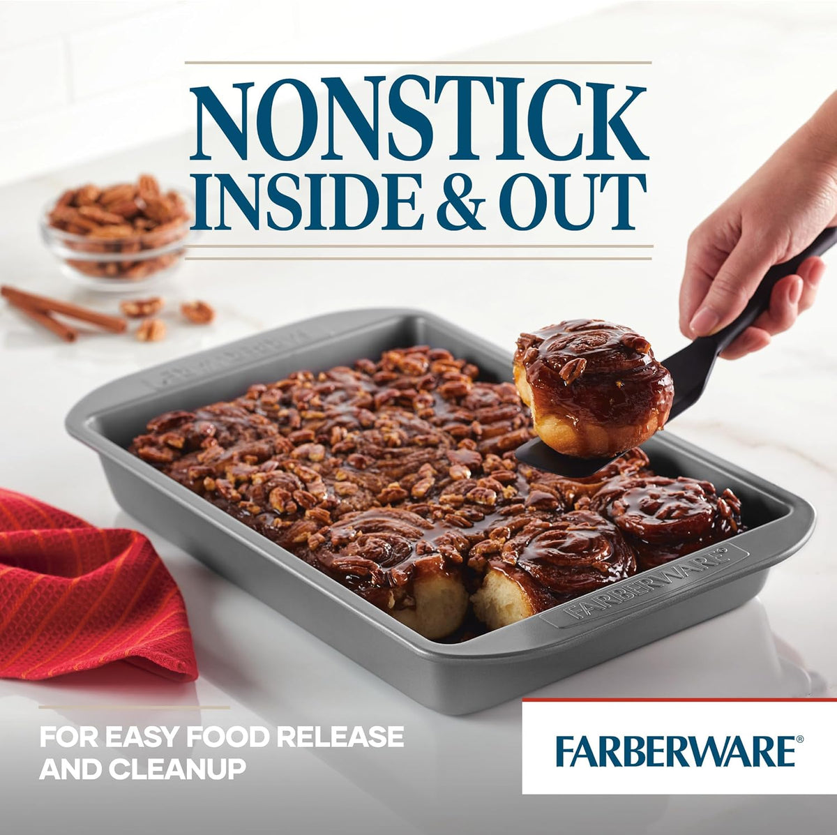 Farberware Nonstick Bakeware Rectangular Cake Pan with Lid for Baking, Gray