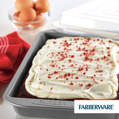 Farberware Nonstick Bakeware Rectangular Cake Pan with Lid for Baking, Gray