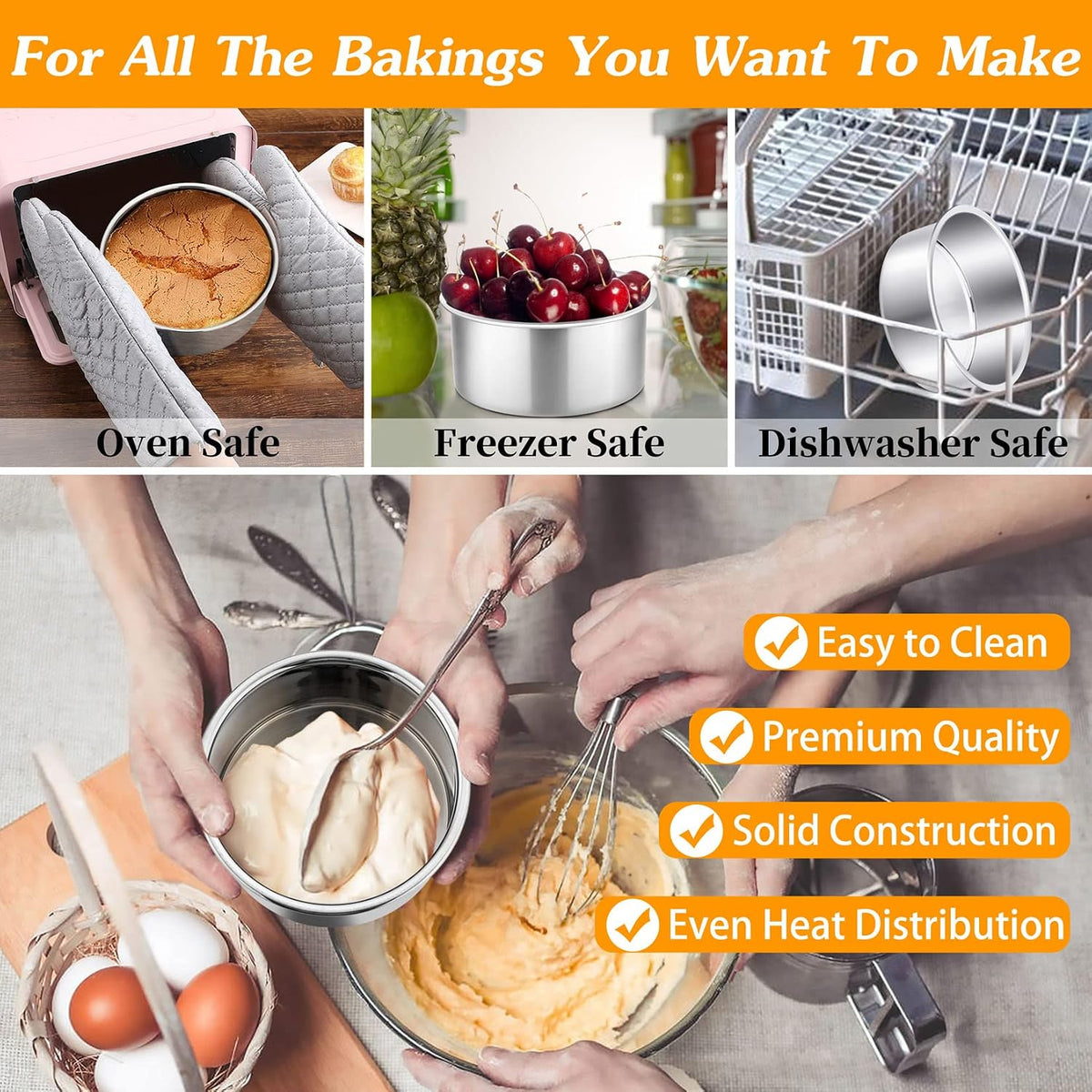 P&P CHEF 4 Inch Cake Pan Set of 4, Stainless Steel Round Cake Pans Tins