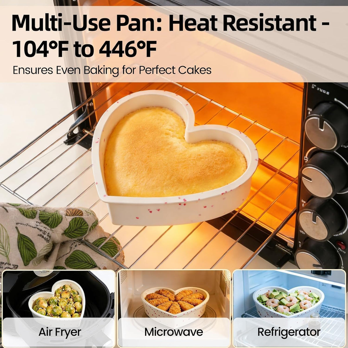 CAKETIME 3P 10 Inch Silicone Heart Shaped Cake Pans, Nonstick Cake Pan, BPA Free Silicone Heart Cake Baking Mold for Oven Dishwasher Safe-Heartdot