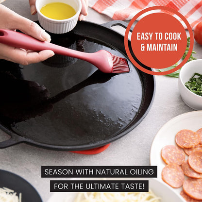 Chef Pomodoro Cast Iron Pizza Pan, 12 Inch, Pre-Seasoned Non-Stick Skillet