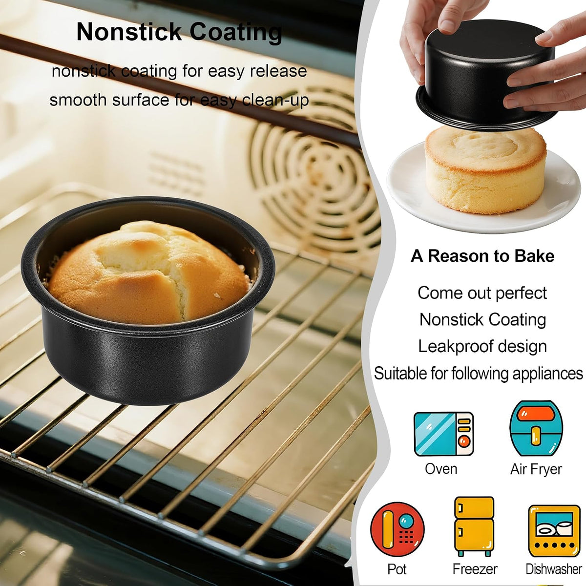 4 Inch & 6 Inch Cake Pans Set of 2, Nonstick Carbon Steel Round Cake Pans