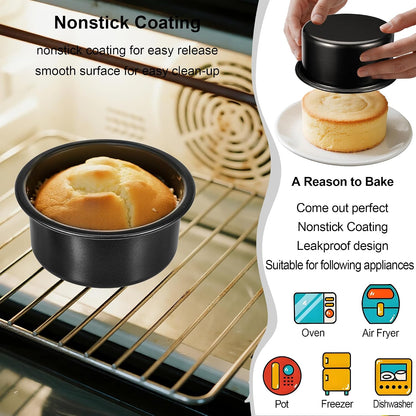 4 Inch & 6 Inch Cake Pans Set of 2, Nonstick Carbon Steel Round Cake Pans