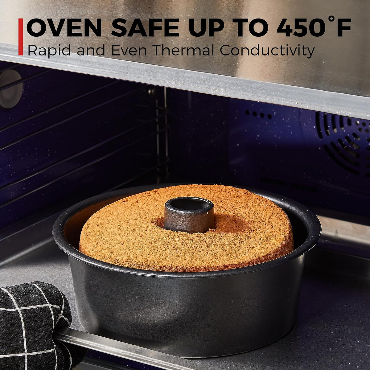 HONGBAKE Angel Food Cake Pan with Removable Bottom, 10 Inch Tube Pan, Nonstick Pound Cake Pans for Baking, Chiffon Cake Mold, 16-Cup, Heavy Duty - Dark Grey