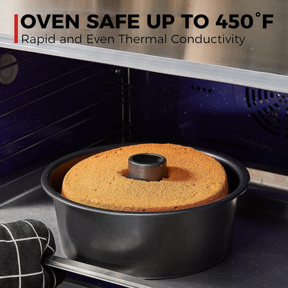 HONGBAKE Angel Food Cake Pan with Removable Bottom, 10 Inch Tube Pan, Nonstick Pound Cake Pans for Baking, Chiffon Cake Mold, 16-Cup, Heavy Duty - Dark Grey