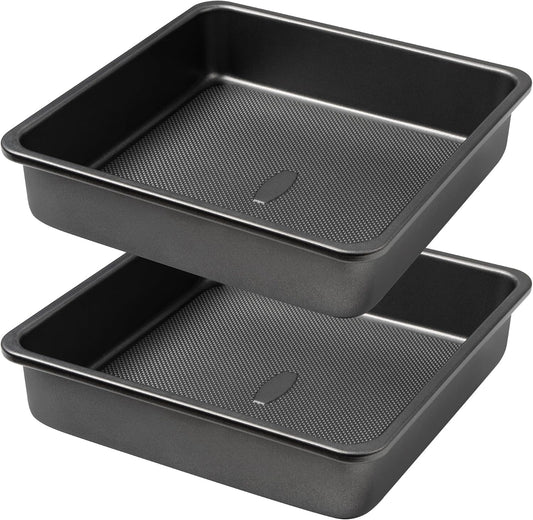 Tiawudi Square Cake Pan, Nonstick Baking Pan for Bread or Brownie, 9x9 Inch Bakeware with Diamond Texture Pattern, Set of 2