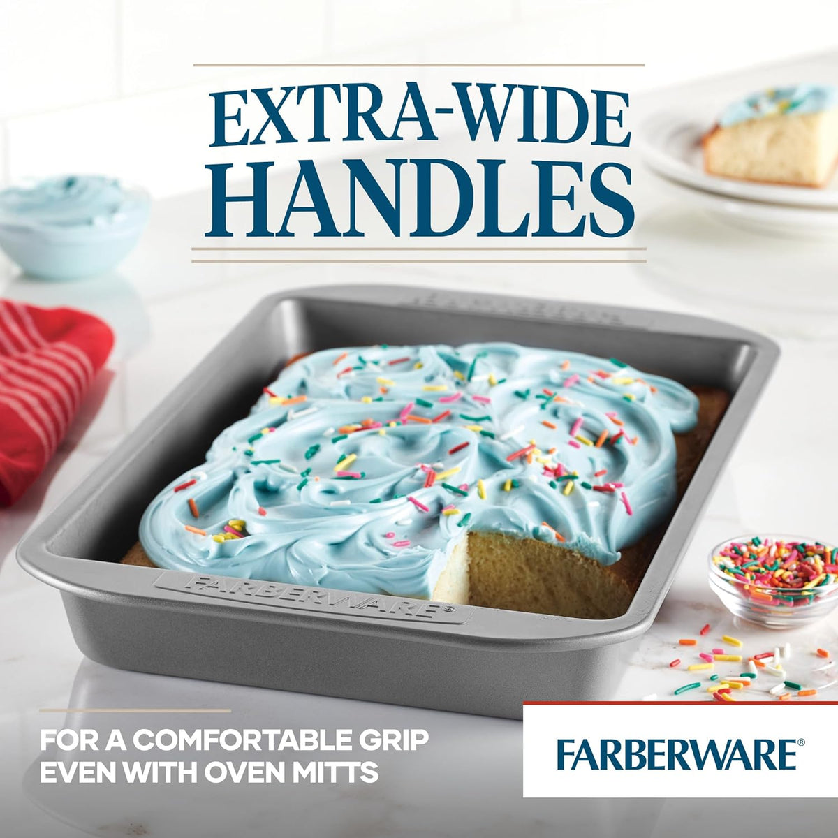 Farberware Nonstick Bakeware Rectangular Cake Pan with Lid for Baking, Gray