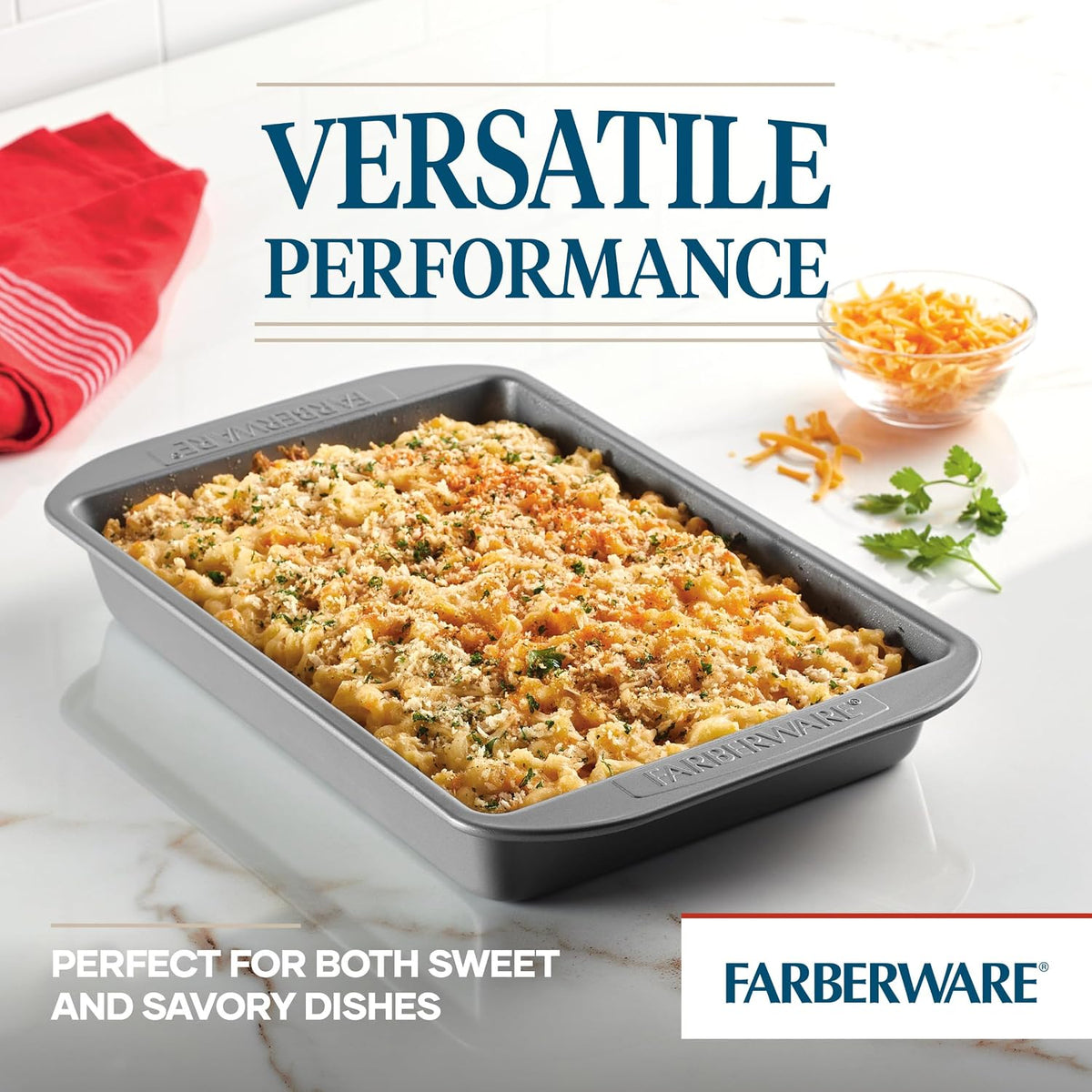 Farberware Nonstick Bakeware Rectangular Cake Pan with Lid for Baking, Gray