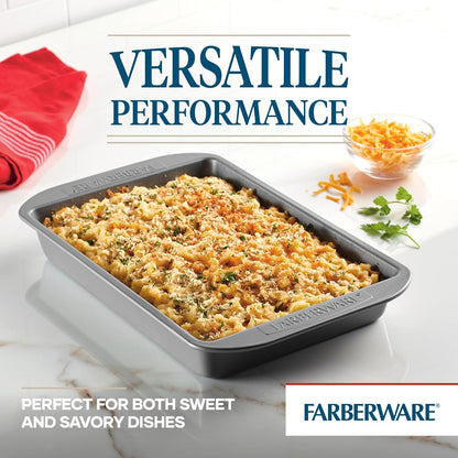 Farberware Nonstick Bakeware Rectangular Cake Pan with Lid for Baking, Gray