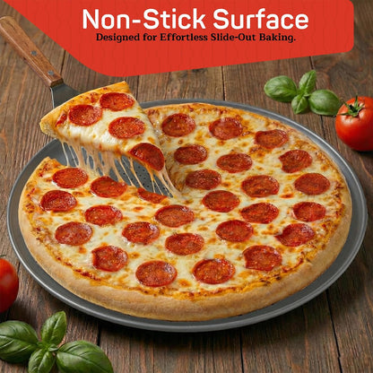 Emporio Kitchen Non-Stick Pizza Pan 1 Pack – 16 Inch Round Carbon Steel Pizza Tray with Perforated Holes, PFOAPFOSPTFE-Free, Dishwasher & Oven Safe Up To 450°F, Durable Nonstick Silver Coating