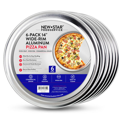 New Star Foodservice Restaurant-Grade Aluminum Pizza Pan/Tray with Wide Rim, 16 Inch, Pack of 6