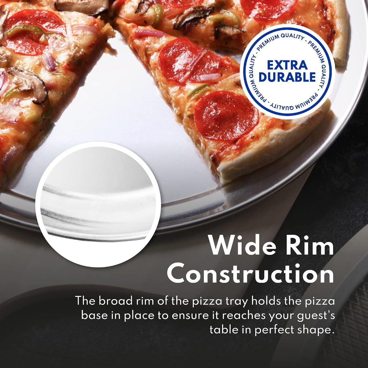 New Star Foodservice Restaurant-Grade Aluminum Pizza Pan/Tray with Wide Rim, 16 Inch, Pack of 6