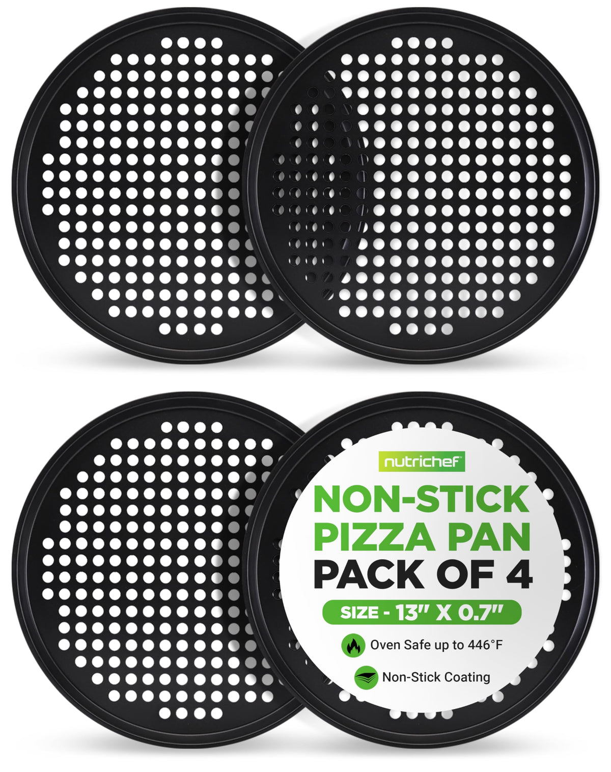 NutriChef 12.8 Inch Nonstick Pizza Pan for Oven - Carbon Steel Pizza Baking Tray with Airflow Holes - Premium Bakeware for Fresh & Frozen Pizza, Dishwasher Safe - Gray