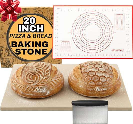 20 inch Baking Stone for Oven, with Silicone Mat and Dough Tool - Thick & Durable Large Pizza Stone for Oven and Grill - Rectangular Cordierite Stone 20" x 13.5" x 0.6"