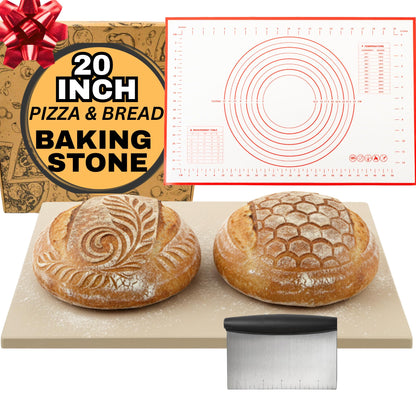 20 inch Baking Stone for Oven, with Silicone Mat and Dough Tool - Thick & Durable Large Pizza Stone for Oven and Grill - Rectangular Cordierite Stone 20" x 13.5" x 0.6"