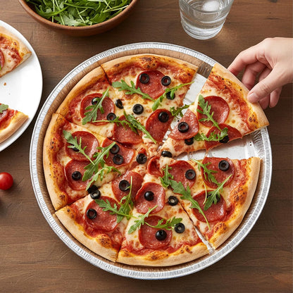 Kifmurase 30PCS Round Disposable Foil Pizza Pans, 11 Inch Large Size Focaccia Pan, Round Foil Serving Trays for Pizzas Cake Bread Chip Cookie, Disposable Aluminum Tin Plate for Freezer & OvenFoil