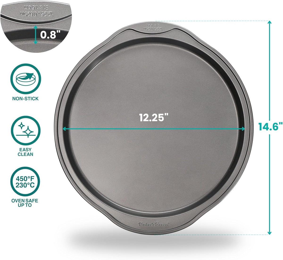 Baker's Secret Nonstick Pizza Pan for Oven 12.5", Carbon Steel Pizza Baking Pan, Non-stick Bakeware Food-Grade Coating For Easy Release Dishwasher Safe - The Classic Collection