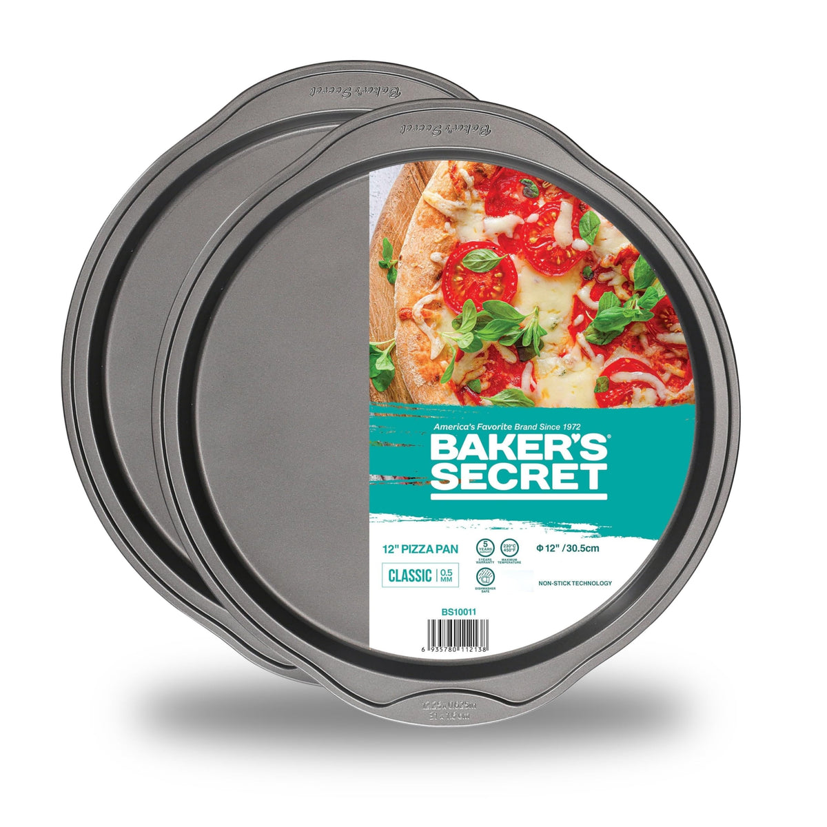 Baker's Secret Nonstick Pizza Pan for Oven 12.5", Carbon Steel Pizza Baking Pan, Non-stick Bakeware Food-Grade Coating For Easy Release Dishwasher Safe - The Classic Collection